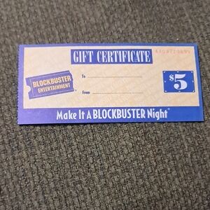 Blockbuster Entertainment $5 Gift Certificate - Blue & Cream